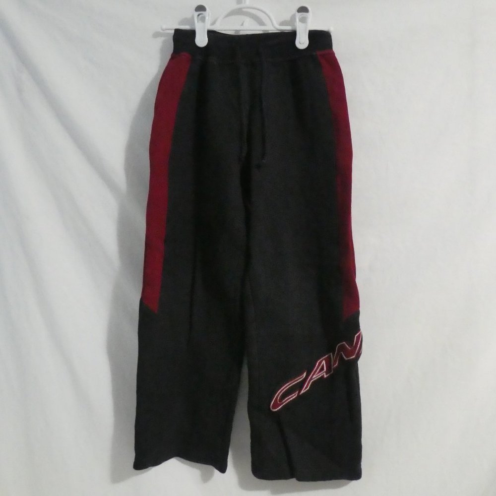Athletic Track Pants | small | Black with Burgundy Side Stripes and Canada print